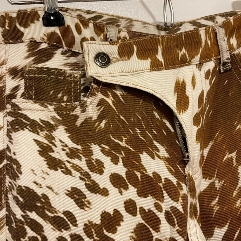 Cowhide-Print Flare Jeans in Brown & White - Picture 2 of 7